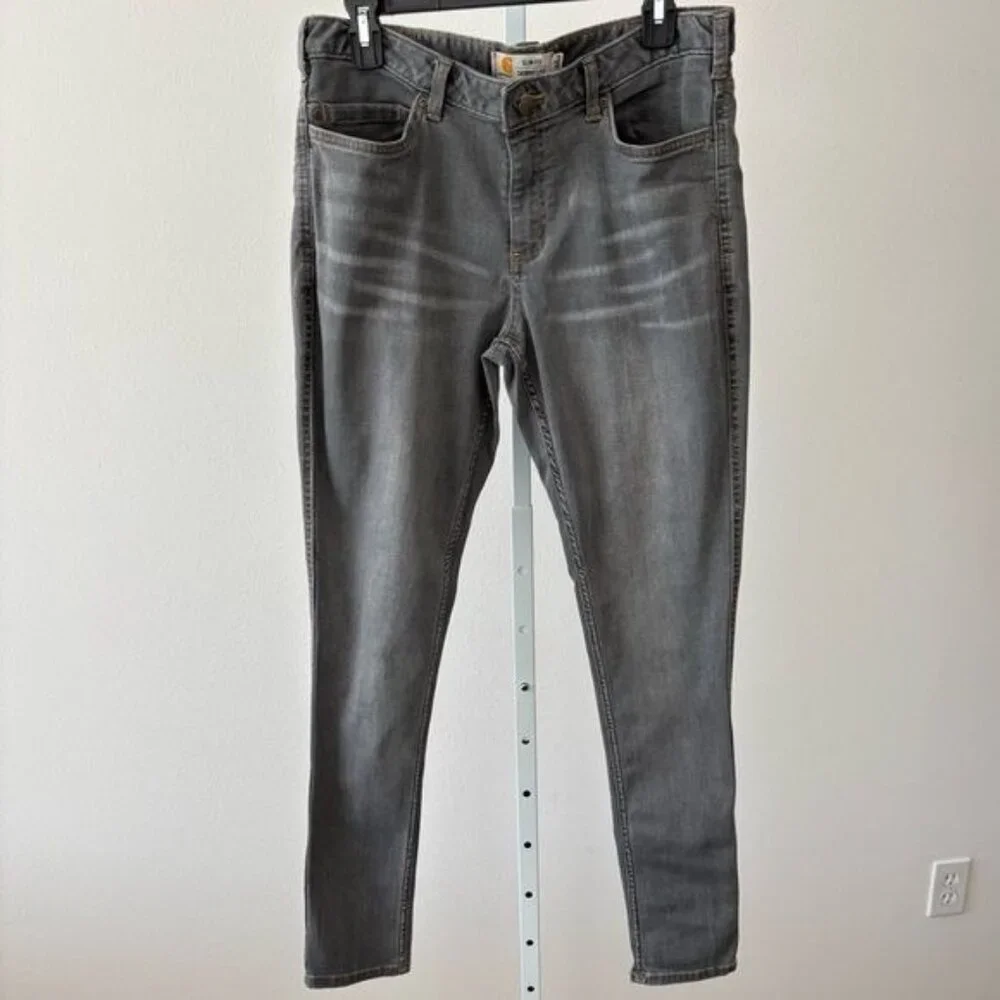 Carhartt Layton Jeans Women’s 12 Slim Fit Gray Streetwear Festival Minimalist - Picture 3 of 12